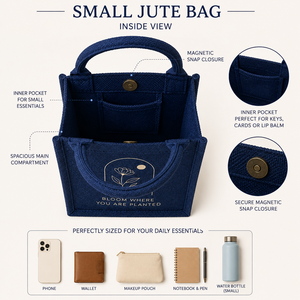Sac cadeau non tissé bleu marine Bloom Where You Are Planted, sac fourre-tout écologique avec motif floral - Product Image 3