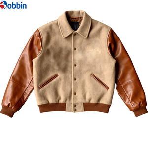 Chaqueta Bomber Varsity Personalizada para Hombre, Cuerpo de Gamuza, Mangas de Cuero, Cuello Camisero, Resistente al Viento, Abrigo Casual de Invierno, Forro Polar Grueso - Product Image 1