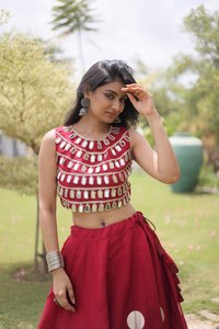 <b>Red</b> color Flared Lehenga Choli for Women Chaniya Choli With Dupatta Gujarati Festive Dress Navratri Lehenga for Women - Product Image 6