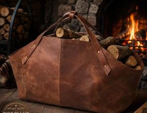 Sac de transport pliable en cuir véritable anti-odeur pour bûches, robuste et portable, pour protection du bois de chauffage - Product Image 2