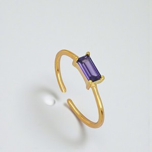 Gold Vermeil Amethyst Quartz Baguette Adjustable <b>Ring</b> Minimalist Dainty Gemstone Wholesale Fashion Jewelry for Women - Product Image 1