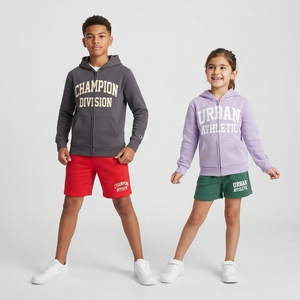 Ensemble sweat à capuche zippé et short Champion pour garçons et filles, en molleton de coton, tenue décontractée et active, idéal pour le printemps - Product Image 1
