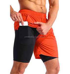 Nuevo estilo de ropa de gimnasio con logotipo personalizado, pantalones cortos informales transpirables sólidos de malla de secado rápido para hombre, pantalones cortos deportivos de dos pisos para hombre - Product Image 2