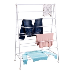 Luxury design White PVD coated metal clothes drying rack with wheels folding laundry indoor drying stand customization available - Product Image 1