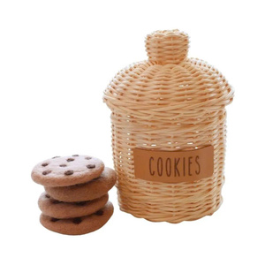 Rattan Biscuit Basket With Lid And Felt Cookies For Kids Play Kitchen Toys - Product Image 2