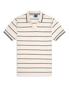 เสื้อโปโลชายลายทางผ้าฝ้ายยี่ห้อ Urworth แขนสั้น ทรงปกติ สวมใส่สบาย คอวี แต่งขอบตัดสี - Product Image 1