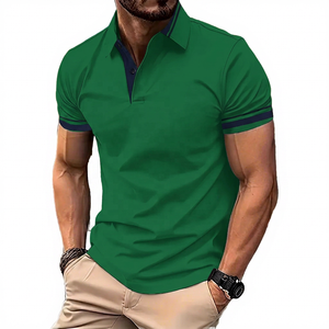 Men's <b>White</b> Short Sleeve Polo <b>Shirt</b> With Navy Casual Knitted Cotton Breathable Regular Fit Solid Color Design - Product Image 4