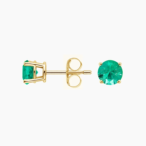 Classic Round Emerald Stud Earrings in 18K <b>Solid</b> Gold for Women's Everyday Wear - Product Image 4