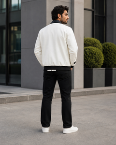 Blouson Bomber Homme Grande Taille en Similicuir Tressé Hiver Uni avec Col Contrastant et Fermeture Éclair – Style Urbain Décontracté - Product Image 6