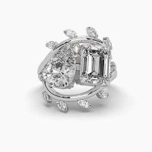 Moissanite 2.00CT Each Pear & <b>Emerald</b> Cut Two Way Cross Over <b>Ring</b> Original 925 <b>Silver</b> With Gold Plated Fine Unique Style Jewelry - Product Image 1