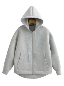 Sudadera con Capucha Unisex Extra Grande con Cierre, Color Gris Sólido, 100% Algodón Felpa, Transpirable, Informal, para Otoño, con Bolsillos - Product Image 1