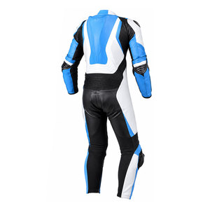 Combinaison de moto en cuir bleu clair et blanc, style course, élégante, confortable, haute performance, professionnelle, une pièce - Product Image 3