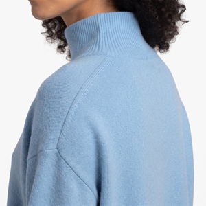 <b>Women</b> Light <b>Blue</b> Turtleneck Knit Sweatshirt Full Sleeve Solid Color Pullover - Product Image 6