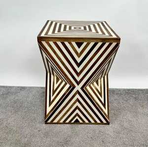 Modern Stylish Handcrafted Bone Inlay <b>Stool</b> <b>with</b> Floral Carvings Elegant Console for School Apartment Use Handmade by Tradebyd - Product Image 1