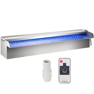 Fontaine cascade pour piscine en acier inoxydable avec bande lumineuse LED, tuyau de déversissement 11,8'' x 4,5'' x 3,1'' (L x P x H) - Product Image 1