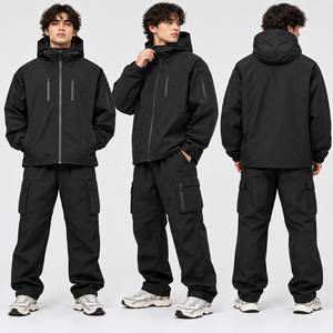 Men's Black Waterproof Soft <b>Shell</b> <b>Jacket</b> Hooded Zip Up Tactical Winter Coat - Product Image 3
