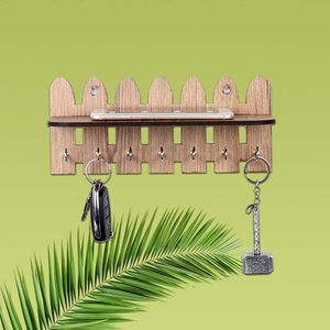 Rustic Wooden Garden Fence Key Holder for Wall Brown Decorative Key Stand for Home Entrance - Product Image 6