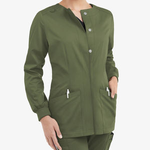 Vestes d'uniforme d'hôpital personnalisables de marque propre, à fermeture à boutons-pression, manches longues, poignets côtelés, poches utilitaires, sur mesure, vente en gros - Product Image 1