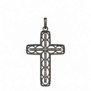 Black Rhodium 925 Sterling Silver <b>Cross</b> <b>Pendant</b> with Real Diamond Stones for Women <b>Men</b> Luxury Religious Jewelry Gift - Product Image 3