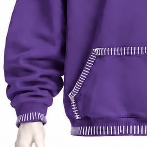 Sweat à capuche violet surdimensionné avec bordure cousue, effet vieilli, surpiqûres contrastées, poche kangourou, coupe décontractée, style streetwear - Product Image 5