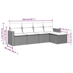 Ensemble de canapés de jardin en rotin noir avec coussins crème, mobilier d'extérieur au design contemporain, résistant à l'eau et aux UV, en rotin PE - Product Image 5