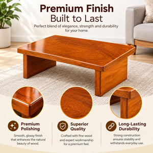 Mesa de Centro Rectangular de Madera Maciza, Mesa de Centro de Madera Hecha a Mano con Patas de Panel para Sala de Estar, Hogar y Estilo Rústico Moderno - Product Image 4