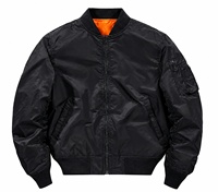 Blouson Bomber Homme Bleu Marine Personnalisé avec Logo Brodé, Blouson Aviateur Classique Zippé avec Poche Utilitaire sur la Manche Vente en Gros OEM