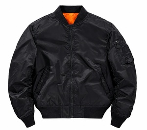 Chaqueta Bomber Azul Marino Personalizada para Hombre con Logotipo Bordado, Chaqueta de Piloto Clásica con Cierre y Bolsillo Utilitario en la Manga, Venta al Por Mayor OEM - Product Image 4