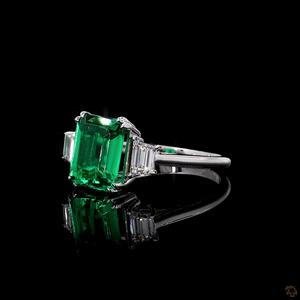 Luxury Emerald Cut <b>Green</b> Gemstone Three Stone <b>Ring</b> for Women with Trapezoid Side Stones 10K 14K 18K Gold 925 935 Silver - Product Image 2