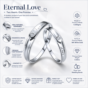 Bague de mariage en diamant naturel véritable 0,50 TCW |   Ensemble d'anneaux de couple en or blanc massif 14 carats, bijoux fins élégants pour mariage, cadeau pour lui et pour elle - Product Image 5