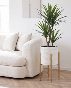 Modern White Geometric <b>Ceramic</b> Planter with Gold Metal Stand Elegant Raised Flower <b>Pot</b> for Indoor <b>Plants</b> Home Office Living Room - Product Image 5