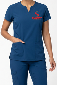 Women's Blue <b>Scrub</b> <b>Top</b> With Front Pockets Hospital Uniform Wear - Product Image 5