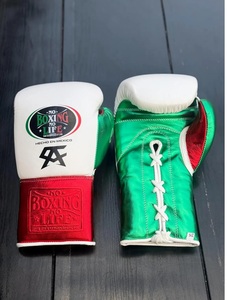 ถุงมือชกมวยหนังวัวแท้สีขาว แดง เขียว ยี่ห้อ Professional No Boxing No Life รุ่น Canelo สำหรับผู้ชายและผู้หญิง สไตล์เม็กซิกัน แบบผูกเชือก - Product Image 6