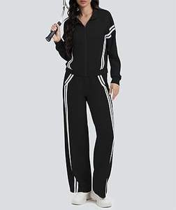 Ensemble de survêtement 2 pièces pour femme Casly Lamiit, avec fermeture éclair, pantalon de jogging à rayures contrastées et jambes larges, idéal pour les voyages - Product Image 5