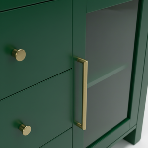 Aparador para Sala de Estar, Mueble Buffet con Tres Cajones Centrales y Dos Puertas Laterales con Frente de Vidrio, Diseño Moderno en Colores Dinámicos - Product Image 4