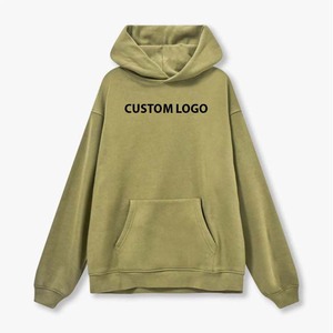 เสื้อฮู้ดผู้ชายสีเขียวมะกอก ทรงปกติ สีพื้น มีกระเป๋าหน้า สวมใส่สบายๆ สำหรับฤดูใบไม้ร่วง ผลิตจากผ้าฝ้ายถักเนื้อนุ่ม 100% - Product Image 3