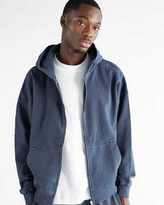 <b>Mens</b> Vintage Washed Charcoal Grey Full Zip Hoodie Plain Solid Color Heavyweight Sweatshirt Jacket Split Kangaroo Pocket Casual - Product Image 3