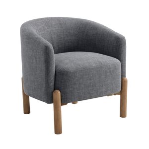 Poltrona con Gambe in Legno Massello e Struttura Resistente, Stile Contemporaneo, Rivestimento Grigio Confortevole per Soggiorno, 1 Pezzo - Product Image 3
