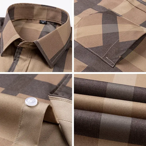 Camisa a cuadros de algodón de manga larga informal para hombre, estilo coreano, ropa elegante y asequible de diseñador - Product Image 5