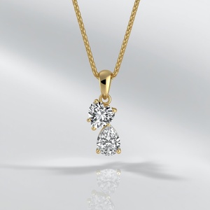 Collar con Colgante de Doble Piedra de Diamante Cultivado en Laboratorio en Oro Sólido de 14K, Collares con Colgantes Finos, Joyería de Oro Real para Mujer - Product Image 3