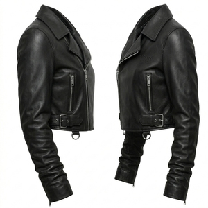 Cropped Mens <b>Leather</b> <b>Jacket</b> Wholesale <b>Real</b> Sheepskin Motorbike Biker Coat Custom Manufacturing Slim Fit Plain Black Apparel - Product Image 4