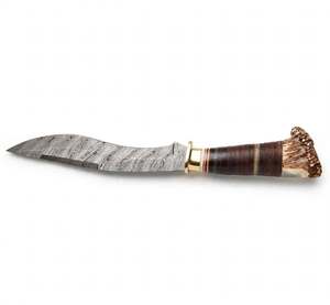 Cuchillo utilitario de hoja fija de acero de Damasco de grado industrial, hecho a mano y personalizado, con mango de cuero apilado, para bricolaje y OEM - Product Image 1