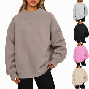 Suéter Oversize de Cuello Alto, Color Sólido, Tejido, Manga Larga, Unisex, para Otoño, Corte Regular, Beige - Product Image 3