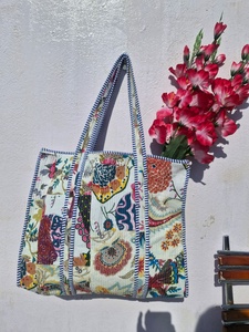 Multicolor Solid Color Quilted Cotton <b>Vintage</b> Lightweight <b>Tote</b> <b>Bag</b> Handmade Shoulder Handbag Reusable Shopping Travel Beach OEM - Product Image 1