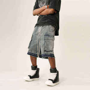 Shorts en jean délavé les plus populaires, style streetwear, multi-poches, coupe ample, respirants, pour l'été - Product Image 2