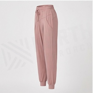 Nochi Approach High Waist Jogger <b>Pants</b> Full Length Solid Pink Drawstring Closure Breathable <b>Spandex</b> Cotton Women's Sweatpants - Product Image 3
