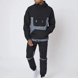 Ensemble de survêtement à capuche pour homme, color block, sweat-shirt et pantalon cargo, coupe-vent, streetwear, vêtements d'hiver, manches longues, coupe ample, 100% coton - Product Image 1