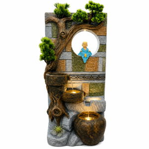 Fontaine d'eau LED de 40 pouces pour la décoration intérieure, cascade en fibre pour la maison, fontaine décorative zen de méditation avec bonsaï - Product Image 2