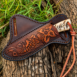 Couteau à lame fixe Tanto en acier damas cuivré, fait main et personnalisé, avec manche en corne de cerf, pour le camping, la randonnée et la chasse - Product Image 3