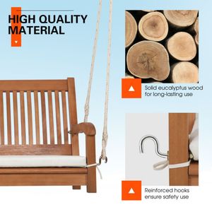 Columpio Colgante de Dos Plazas con Respaldo Curvo y Cojín, Banco de Madera para Muebles de Patio Exterior - Product Image 3